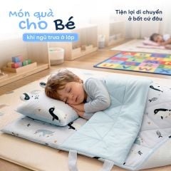 N190085 - Bộ 5 món gấp gọn tiện lợi cho bé đi học Cotton sateen cao cấp