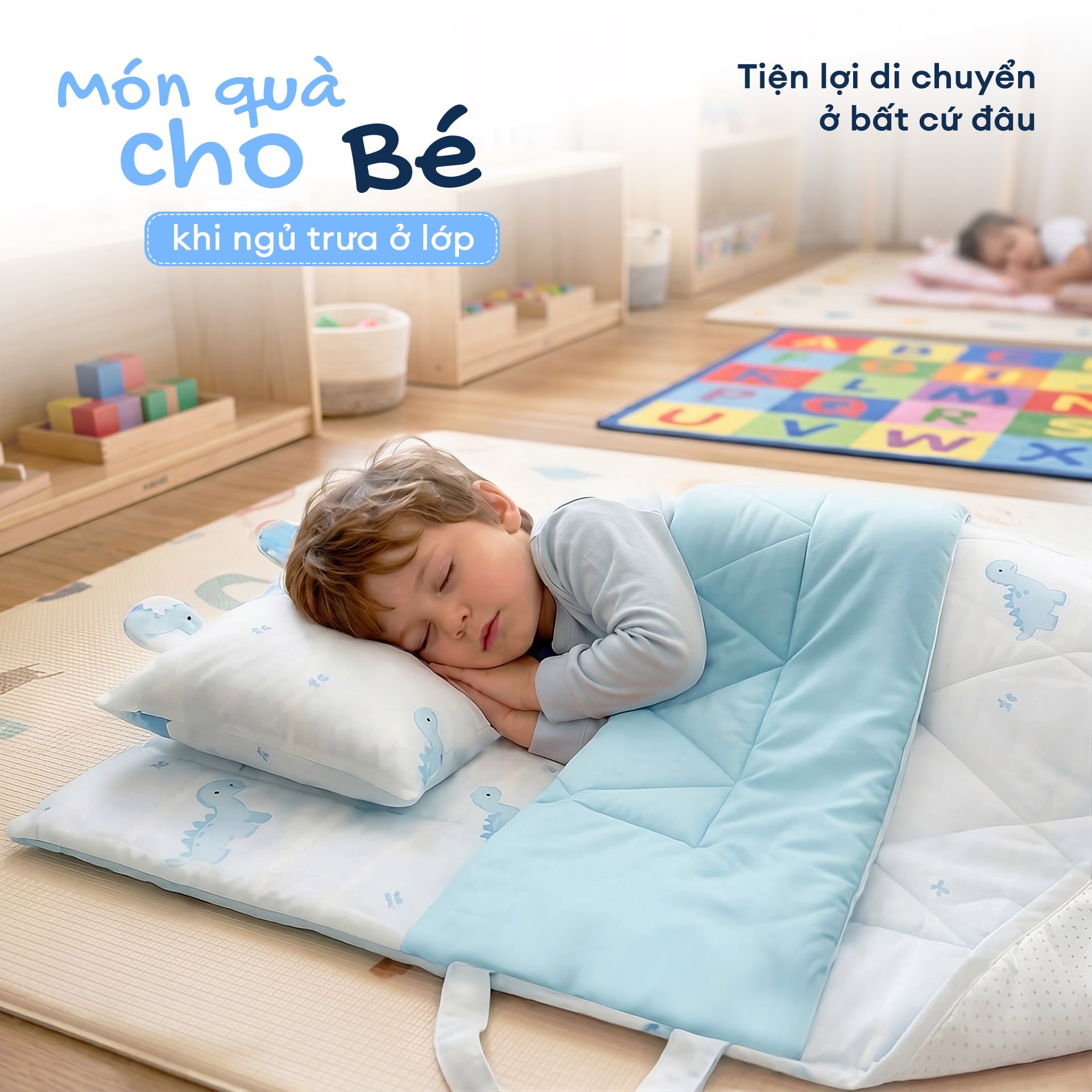 N190084 - Bộ 5 món gấp gọn tiện lợi cho bé đi học Cotton sateen cao cấp