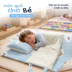 N190082 - Bộ 5 món gấp gọn tiện lợi cho bé đi học Cotton sateen cao cấp