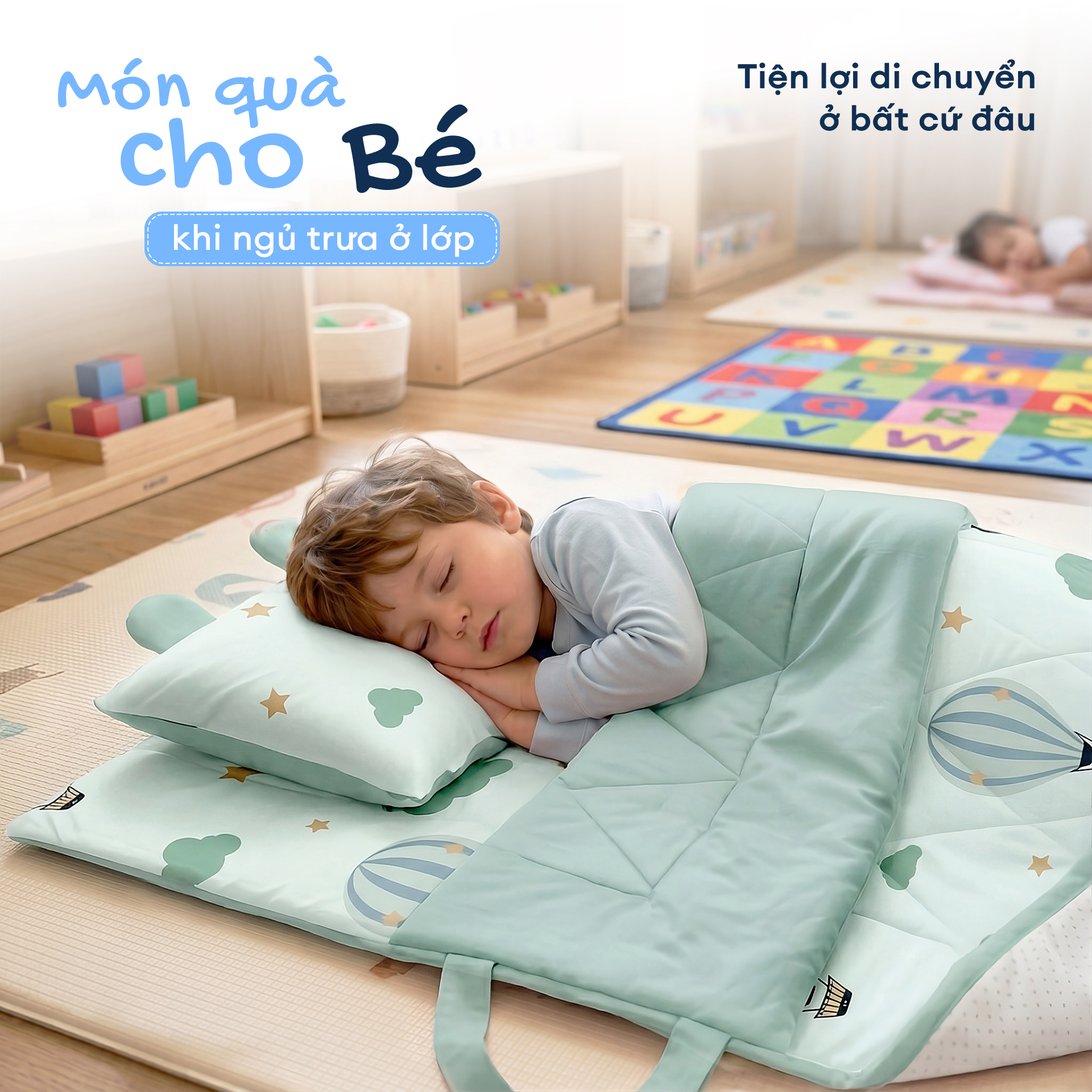 N190083 - Bộ 5 món gấp gọn tiện lợi cho bé đi học Cotton sateen cao cấp