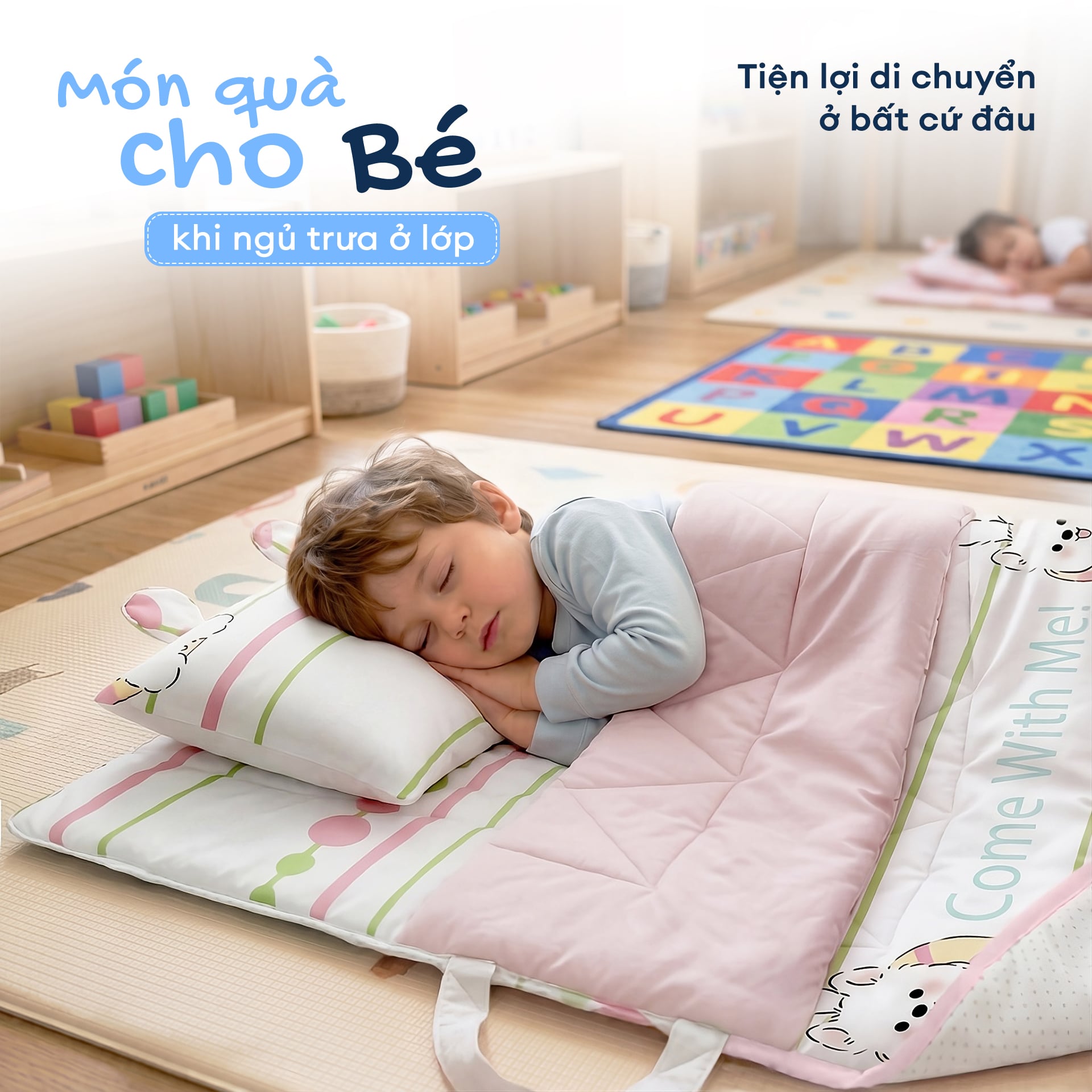 N190081 - Bộ 5 món gấp gọn tiện lợi cho bé đi học Cotton sateen cao cấp