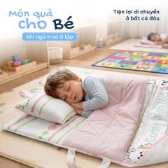 N190081 - Bộ 5 món gấp gọn tiện lợi cho bé đi học Cotton sateen cao cấp