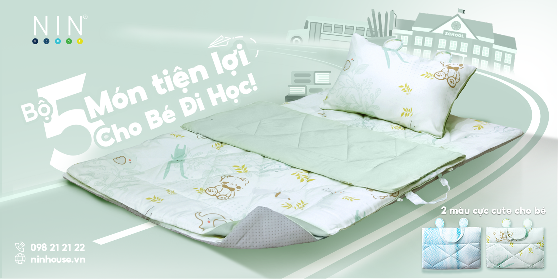 Gentle Wild - Bộ 5 món gấp gọn tiện lợi cho bé đi học Viscose cao cấp