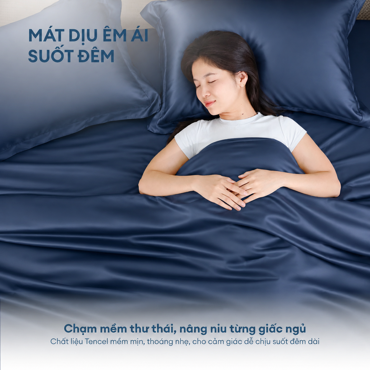 Bộ chăn ga gối Tencel NIN Florence Deep Blue