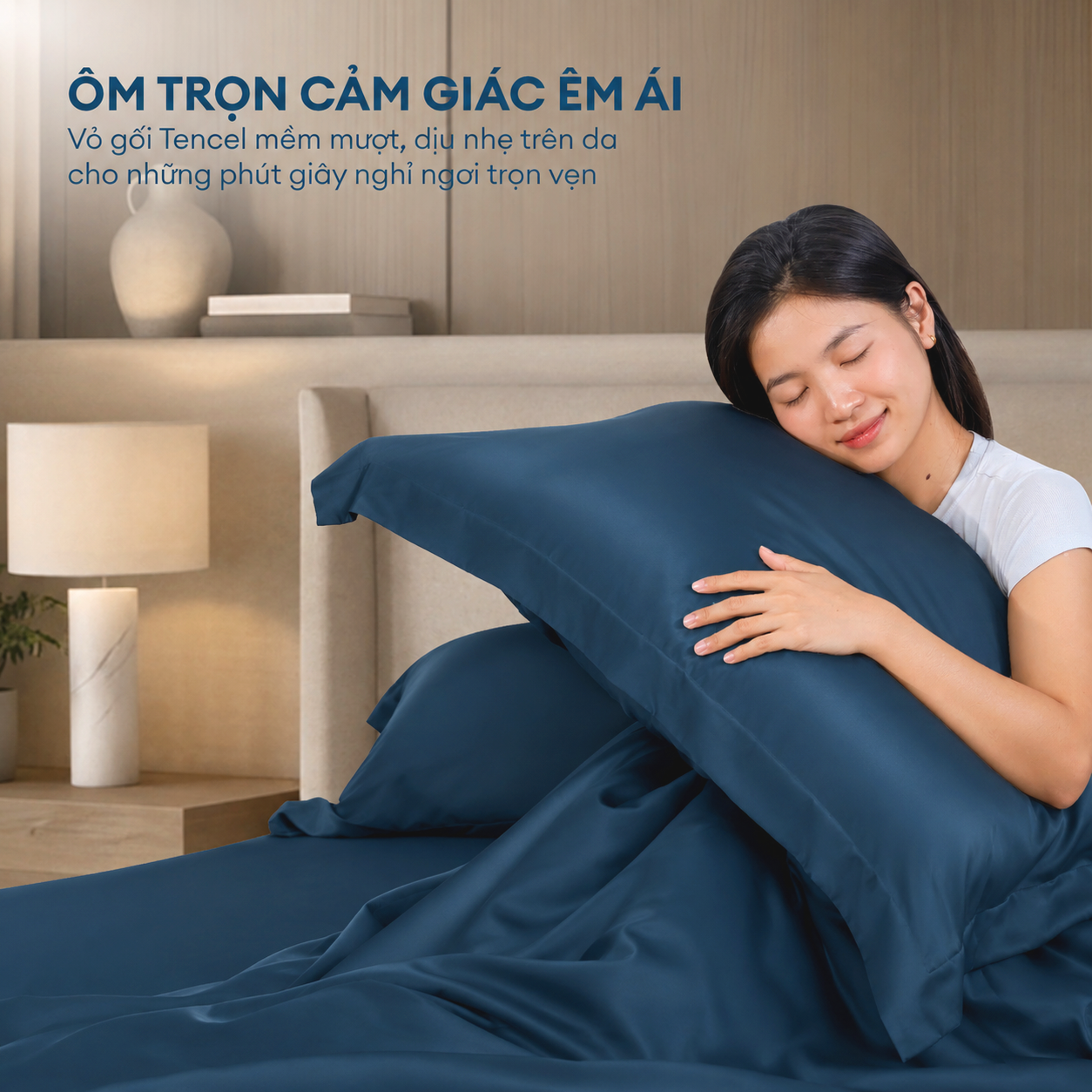 Bộ chăn ga gối Tencel NIN Florence Deep Blue