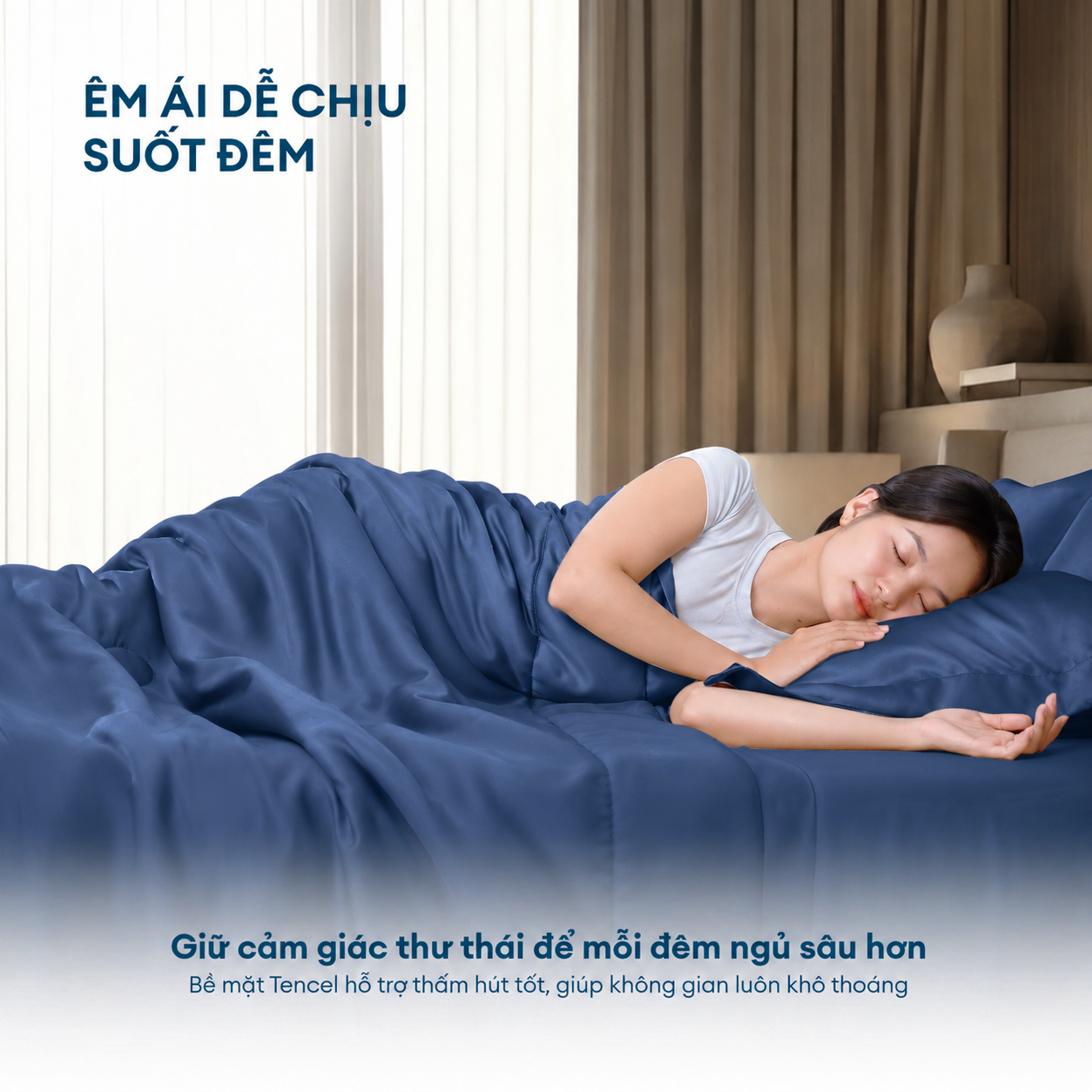 Bộ chăn ga gối Tencel NIN Florence Deep Blue