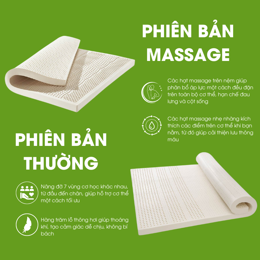 Nệm cao su thiên nhiên massage NIN House 7 vùng 160x200x10cm - Hỗ trợ Chăm sóc cột sống