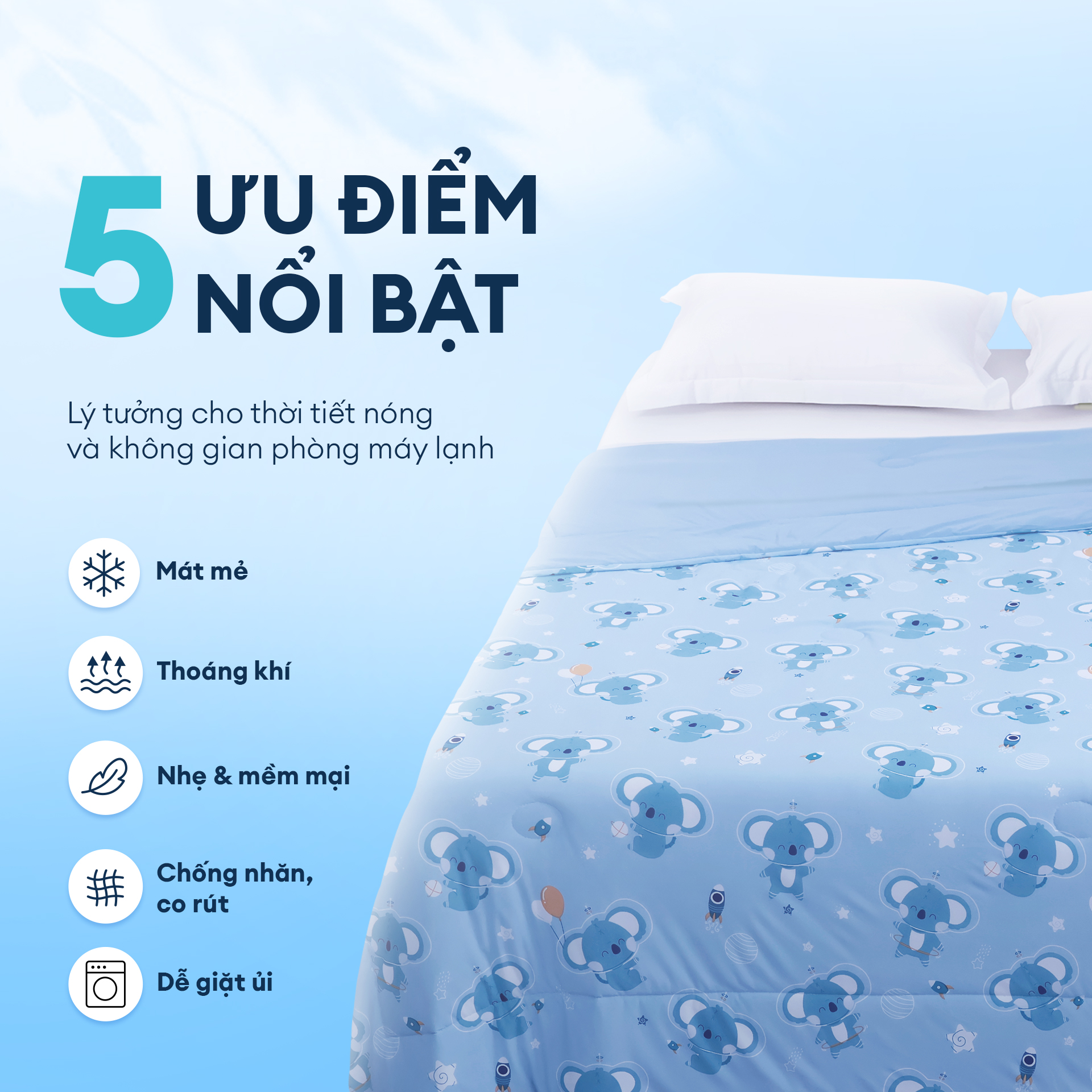 Chăn hè mát lạnh I Cool NM8042 - Mền lạnh ICool Advance NIN House hoa văn NM8042