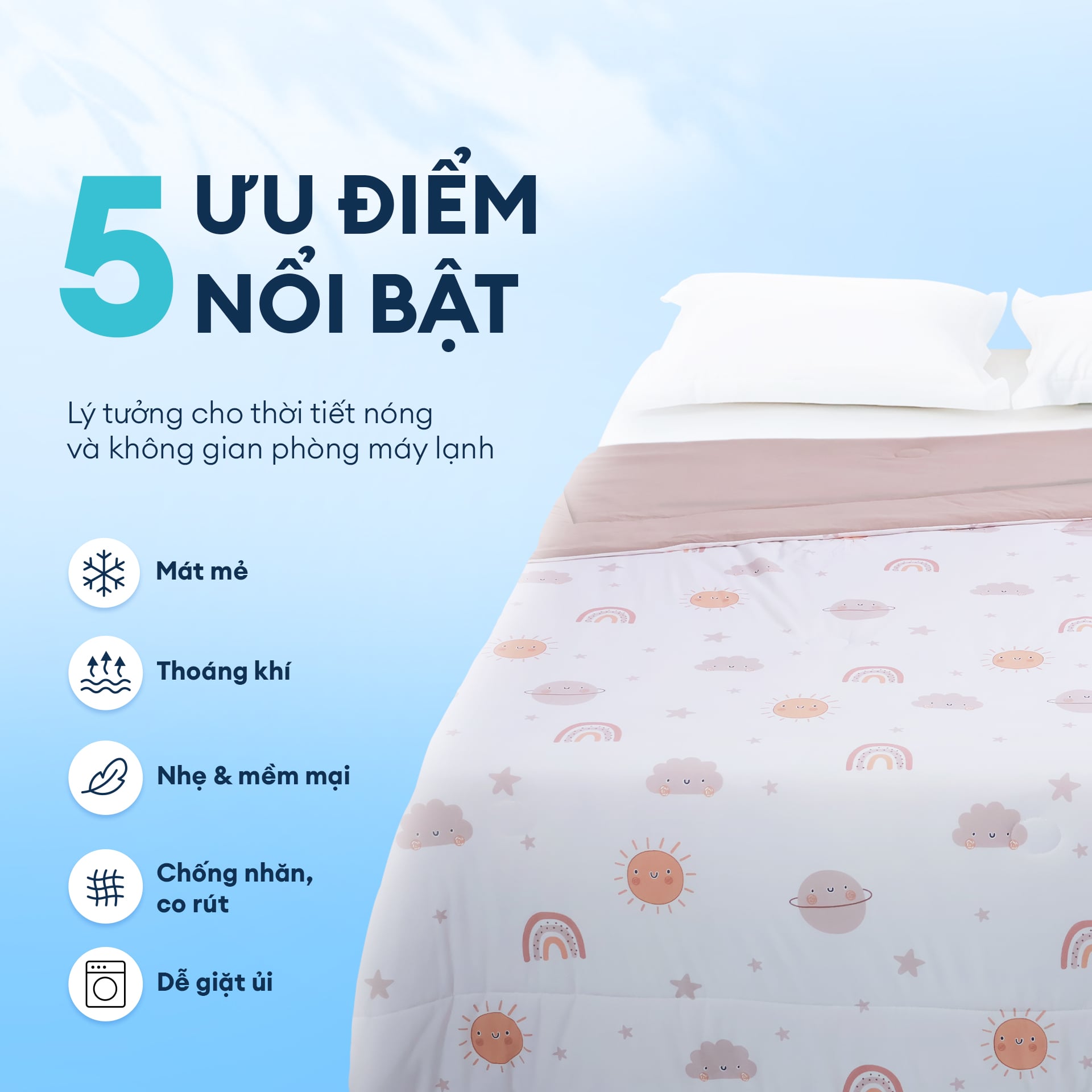 Chăn hè mát lạnh I Cool NM8041 - Mền lạnh ICool Advance NIN House hoa văn NM8041