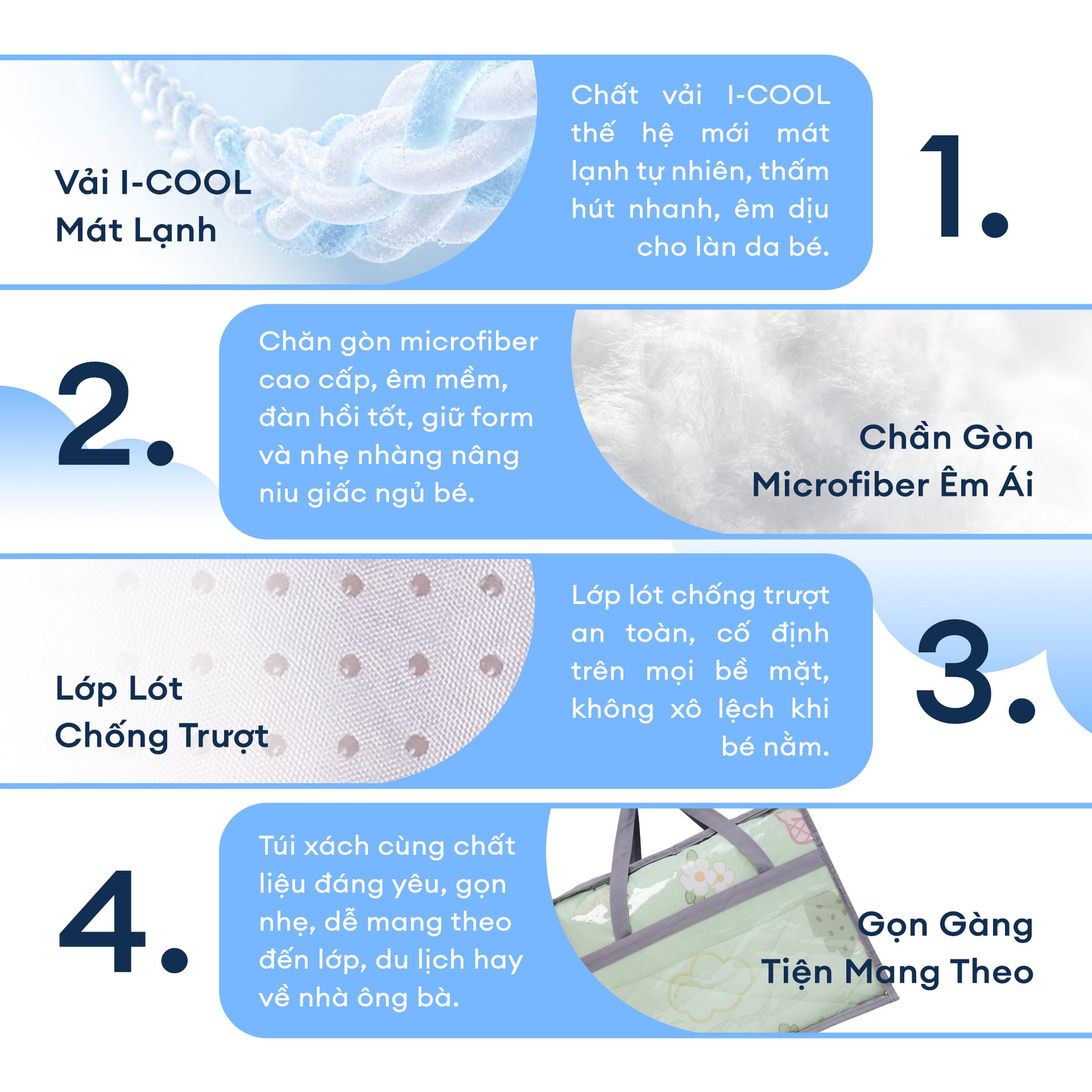 NM8043 - Bộ 5 món gấp gọn tiện lợi cho bé đi học Cooling Fabric cao cấp