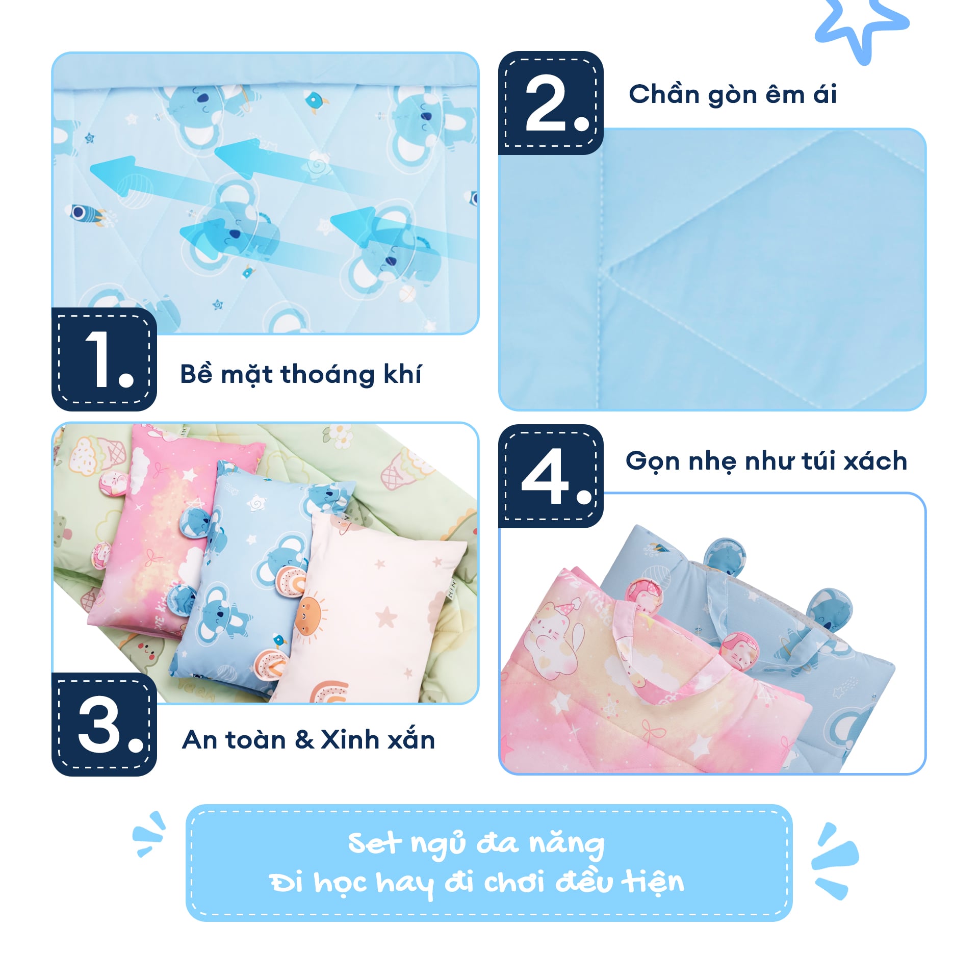 NM8042 - Bộ 5 món gấp gọn tiện lợi cho bé đi học Cooling Fabric cao cấp