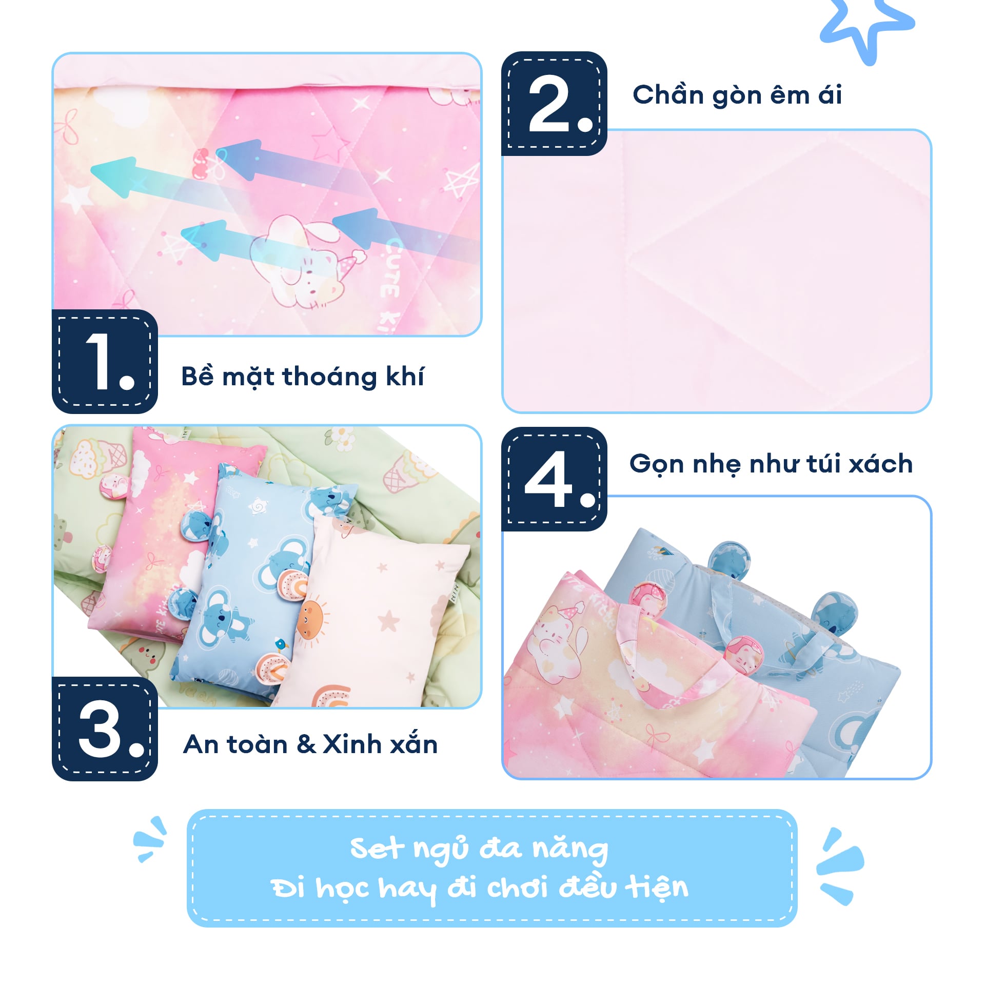 NM8044 - Bộ 5 món gấp gọn tiện lợi cho bé đi học Cooling Fabric cao cấp