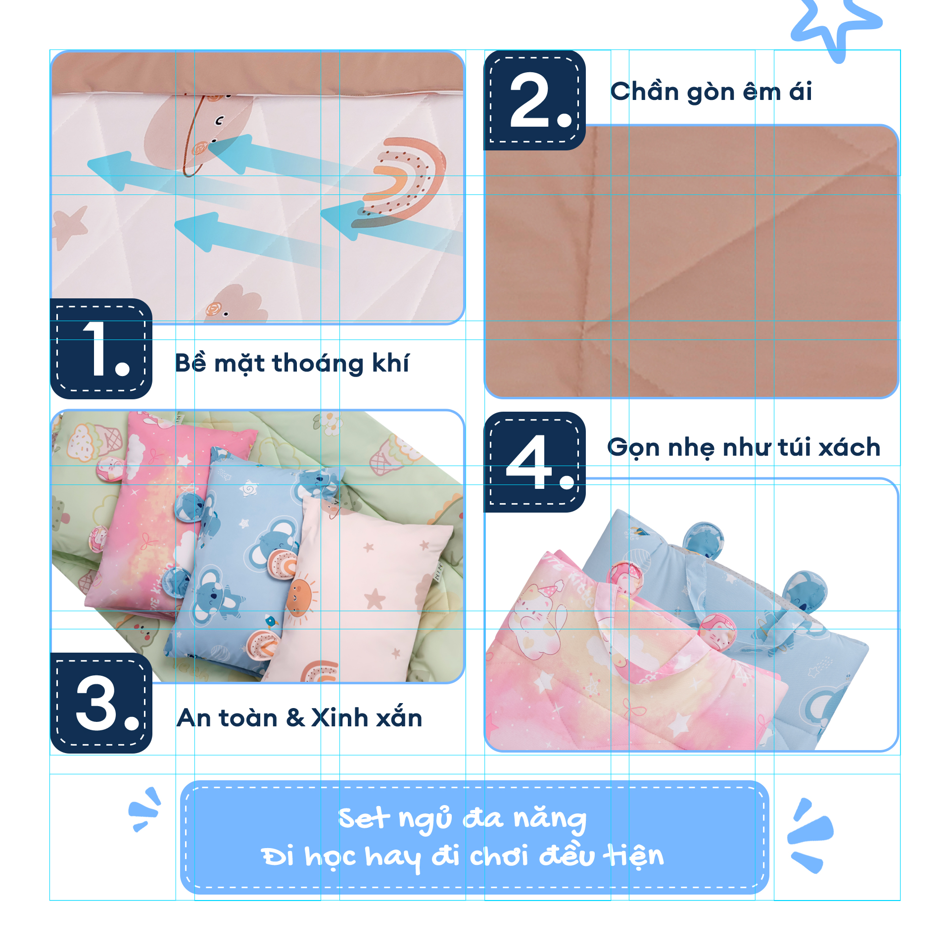 NM8041 - Bộ 5 món gấp gọn tiện lợi cho bé đi học Cooling Fabric cao cấp