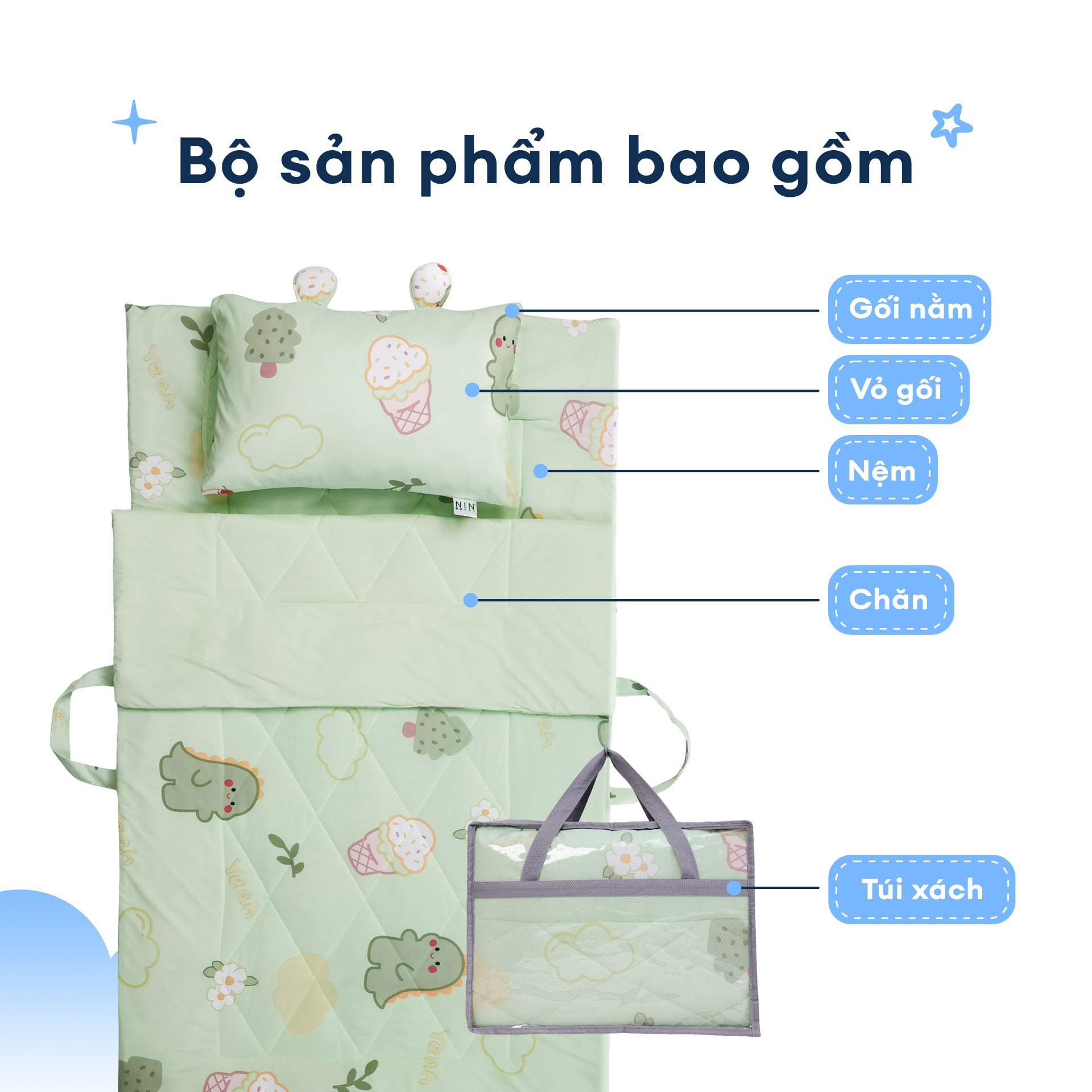 NM8043 - Bộ 5 món gấp gọn tiện lợi cho bé đi học Cooling Fabric cao cấp