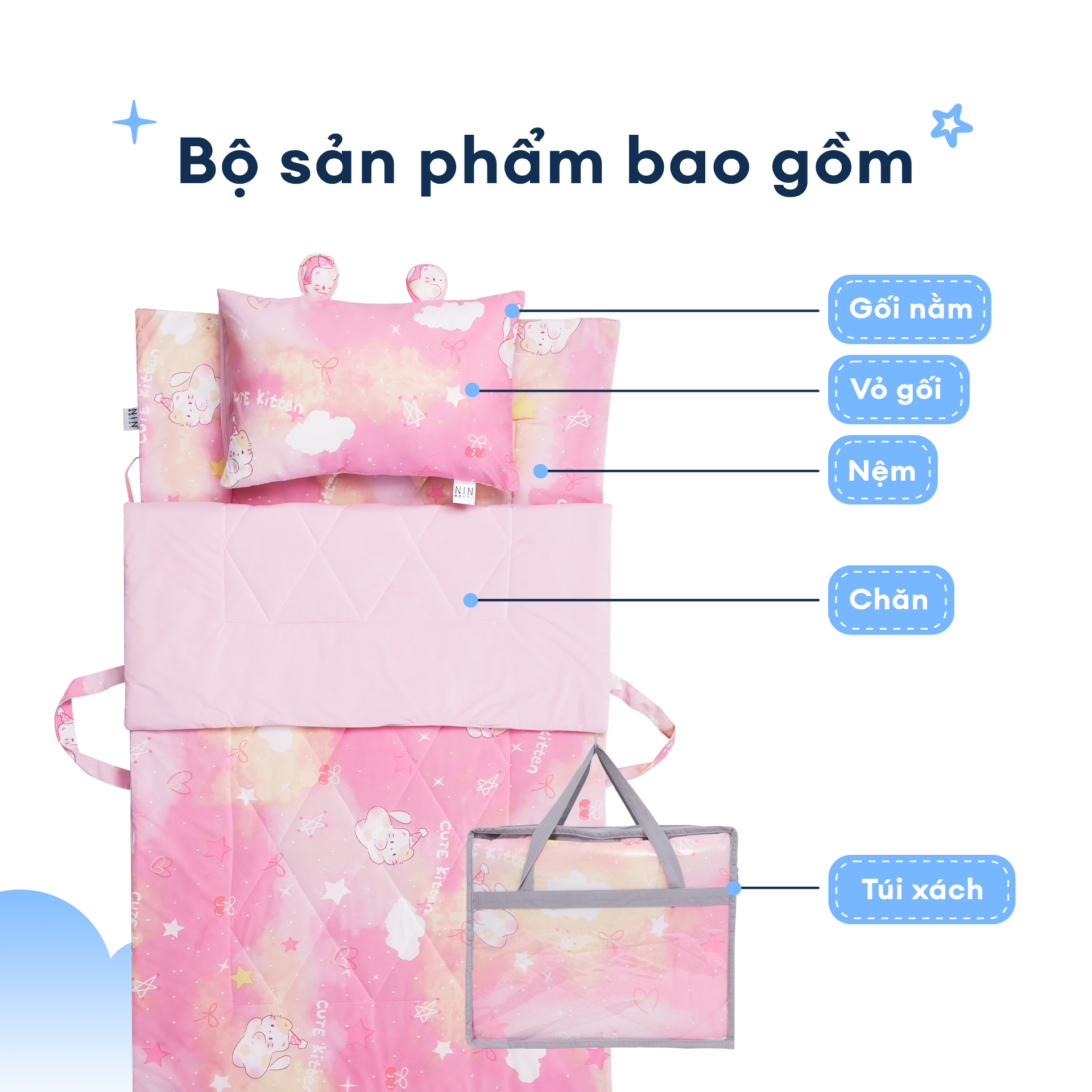 NM8044 - Bộ 5 món gấp gọn tiện lợi cho bé đi học Cooling Fabric cao cấp