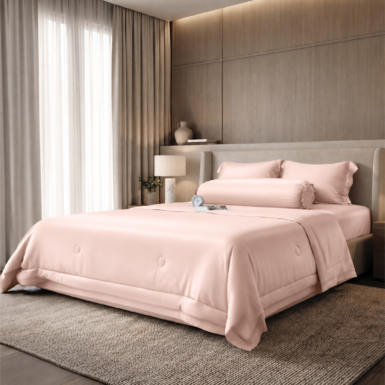 Bộ chăn ga gối Tencel NIN Florence Pink Sand