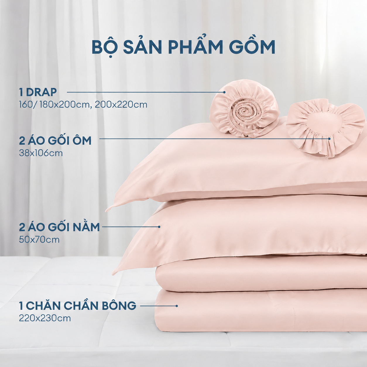 Bộ chăn ga gối Tencel NIN Florence Pink Sand