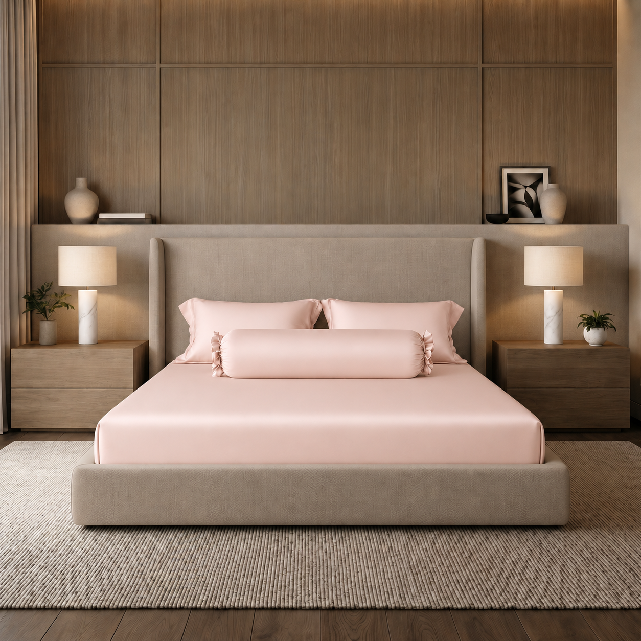 Bộ chăn ga gối Tencel NIN Florence Pink Sand