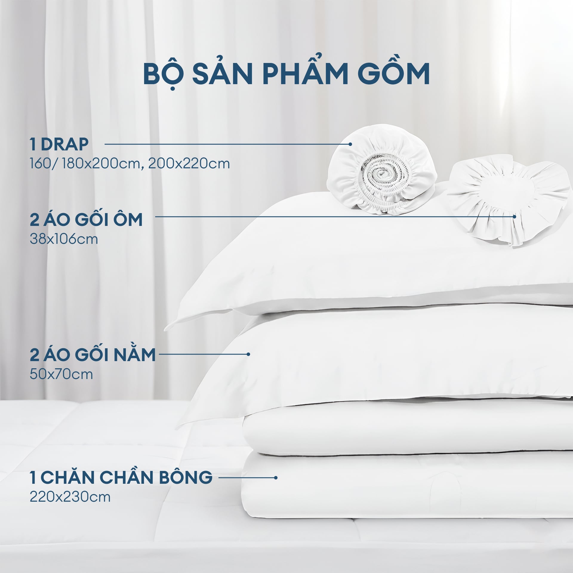 Bộ chăn ga gối Tencel NIN Florence Soft White