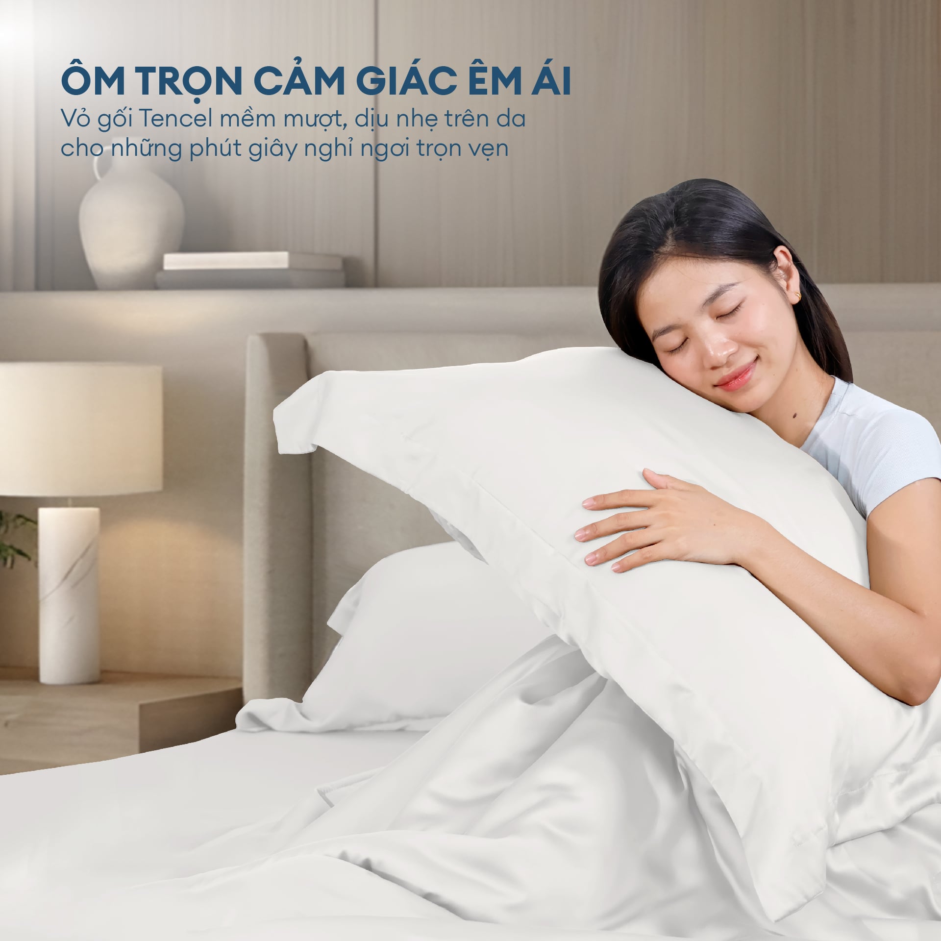 Bộ chăn ga gối Tencel NIN Florence Soft White