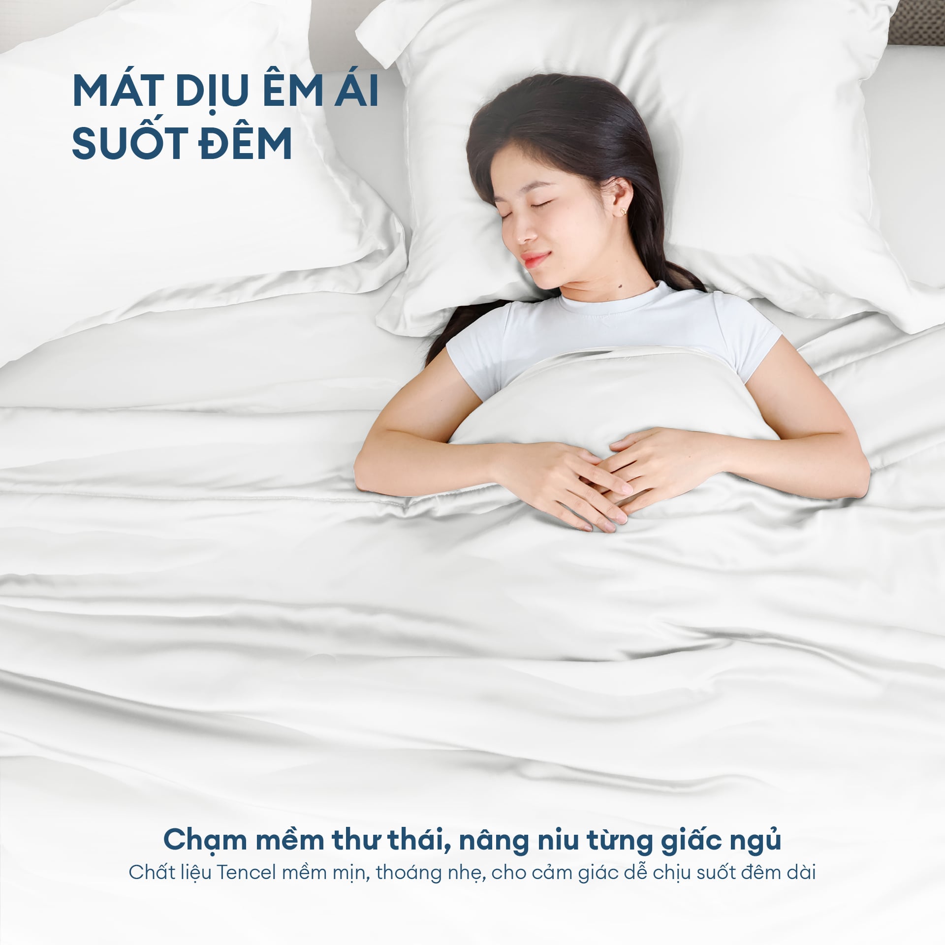 Bộ chăn ga gối Tencel NIN Florence Soft White