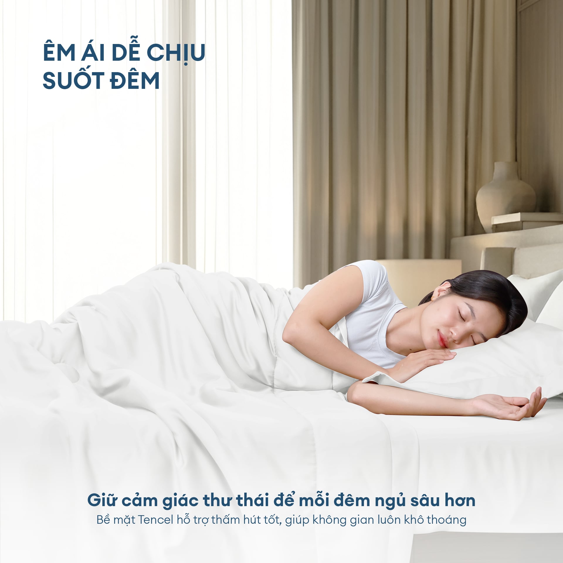Bộ chăn ga gối Tencel NIN Florence Soft White