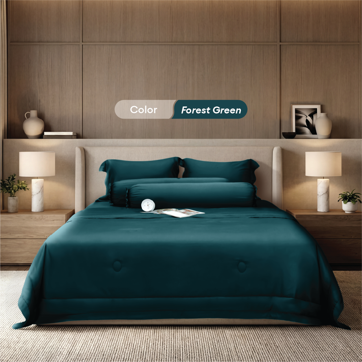 Bộ chăn ga gối Tencel NIN Florence Forest Green