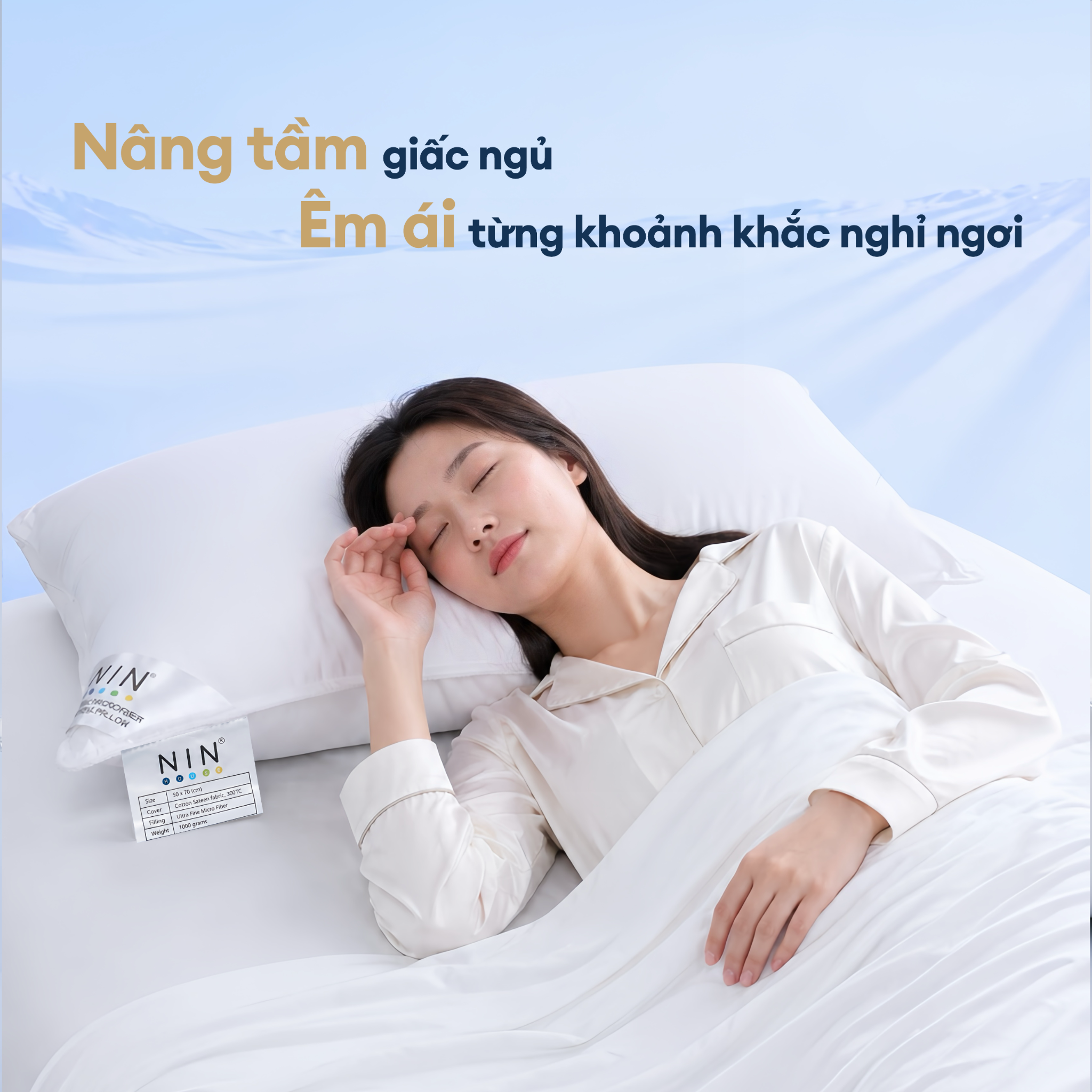 Ruột gối nằm cao cấp NIN House 50x70cm gòn microfiber