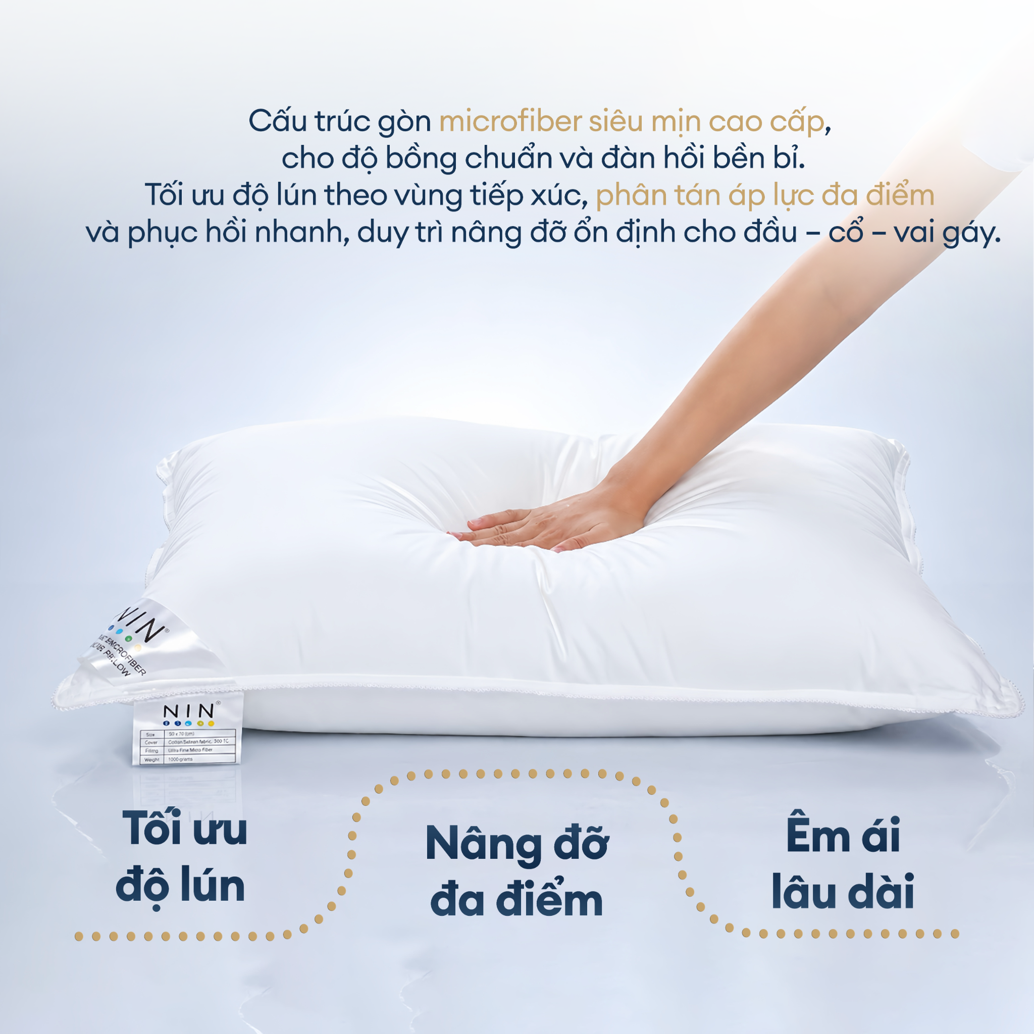 Ruột gối nằm cao cấp NIN House 50x70cm gòn microfiber