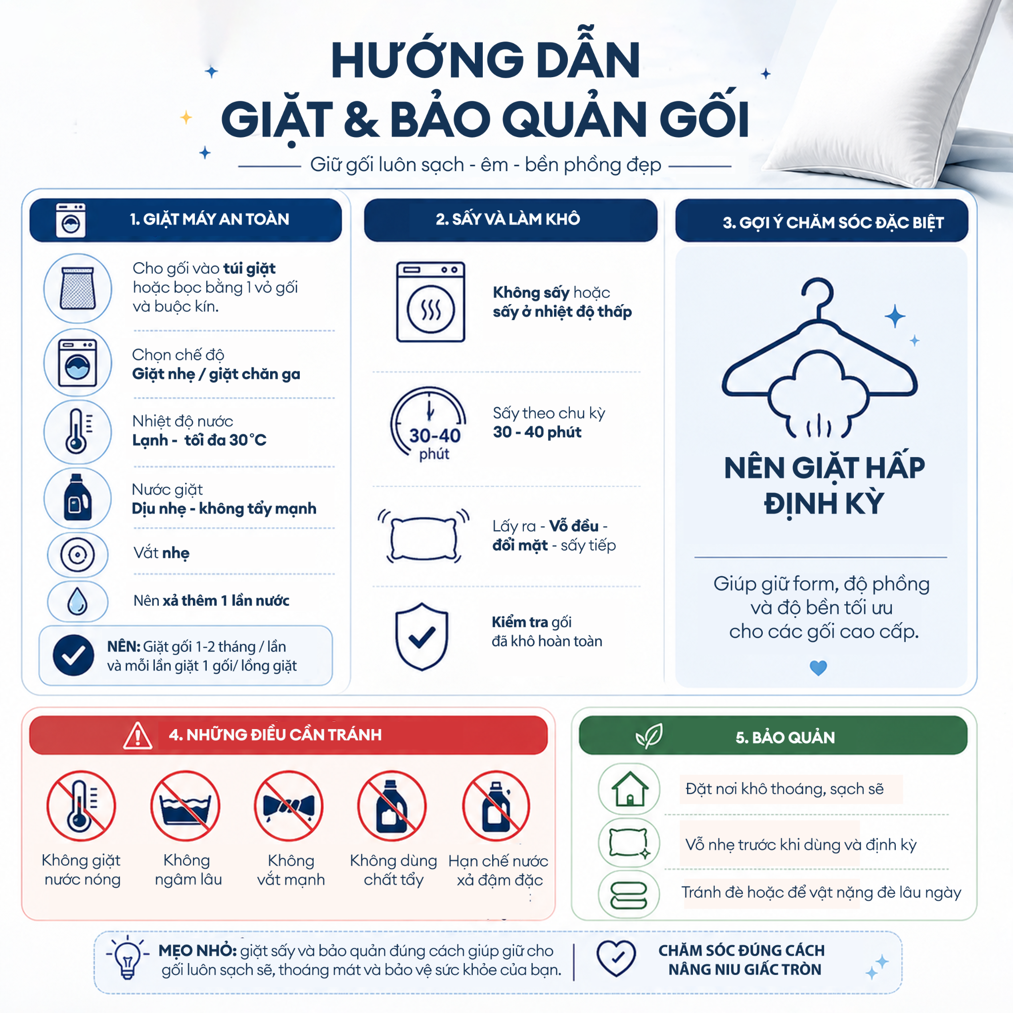 Ruột gối nằm kháng khuẩn 50x70cm NIN House gòn tơ tằm công nghiệp kháng khuẩn