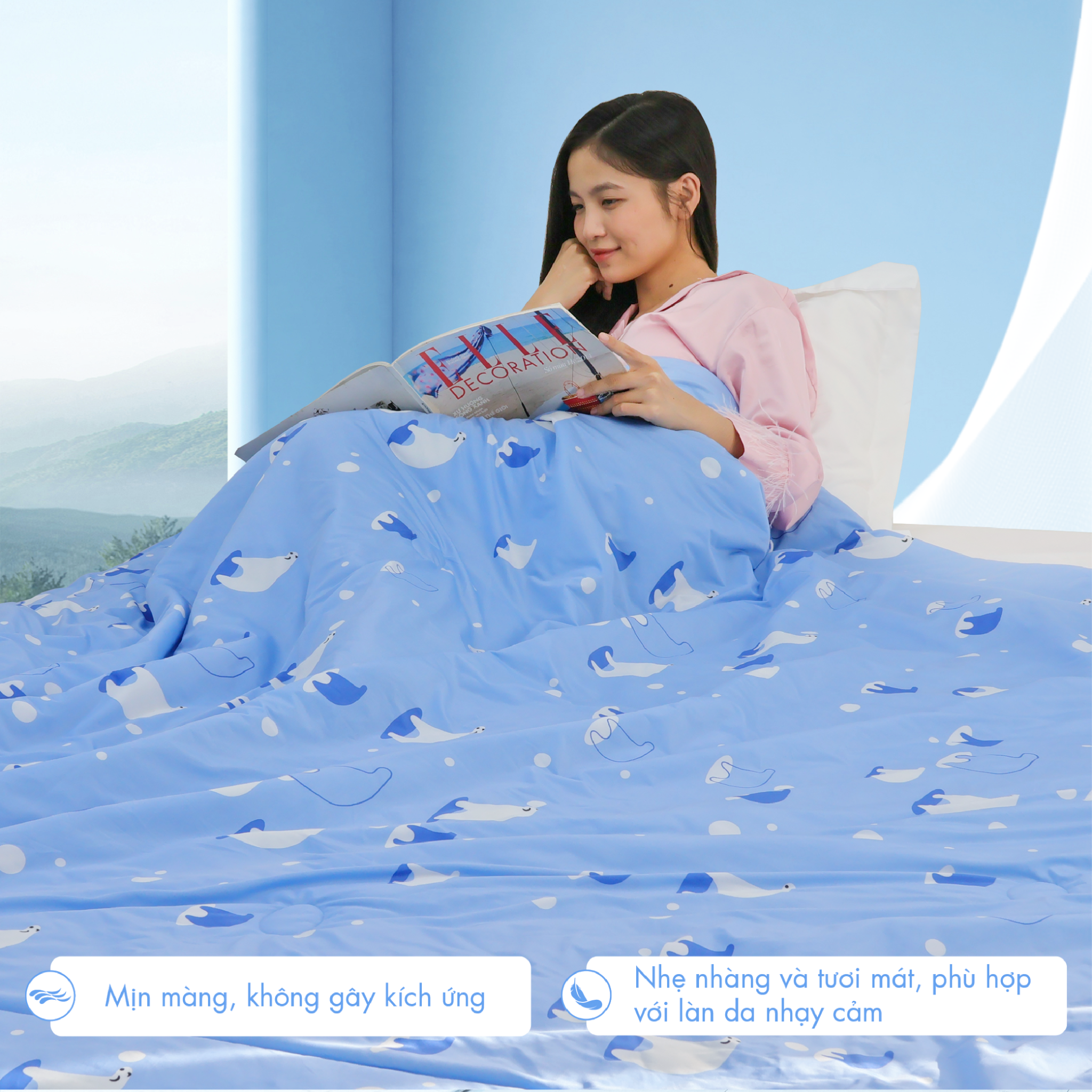 Chăn hè mát lạnh I Cool NM8027 - Mền lạnh ICool Advance NIN House hoa văn NM8027