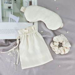 Bộ 3 món bịt mắt lụa, cột tóc, túi đựng chất liệu vải Tencel