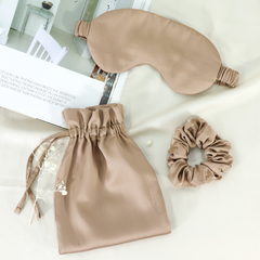Bộ 3 món bịt mắt lụa, cột tóc, túi đựng chất liệu vải Tencel