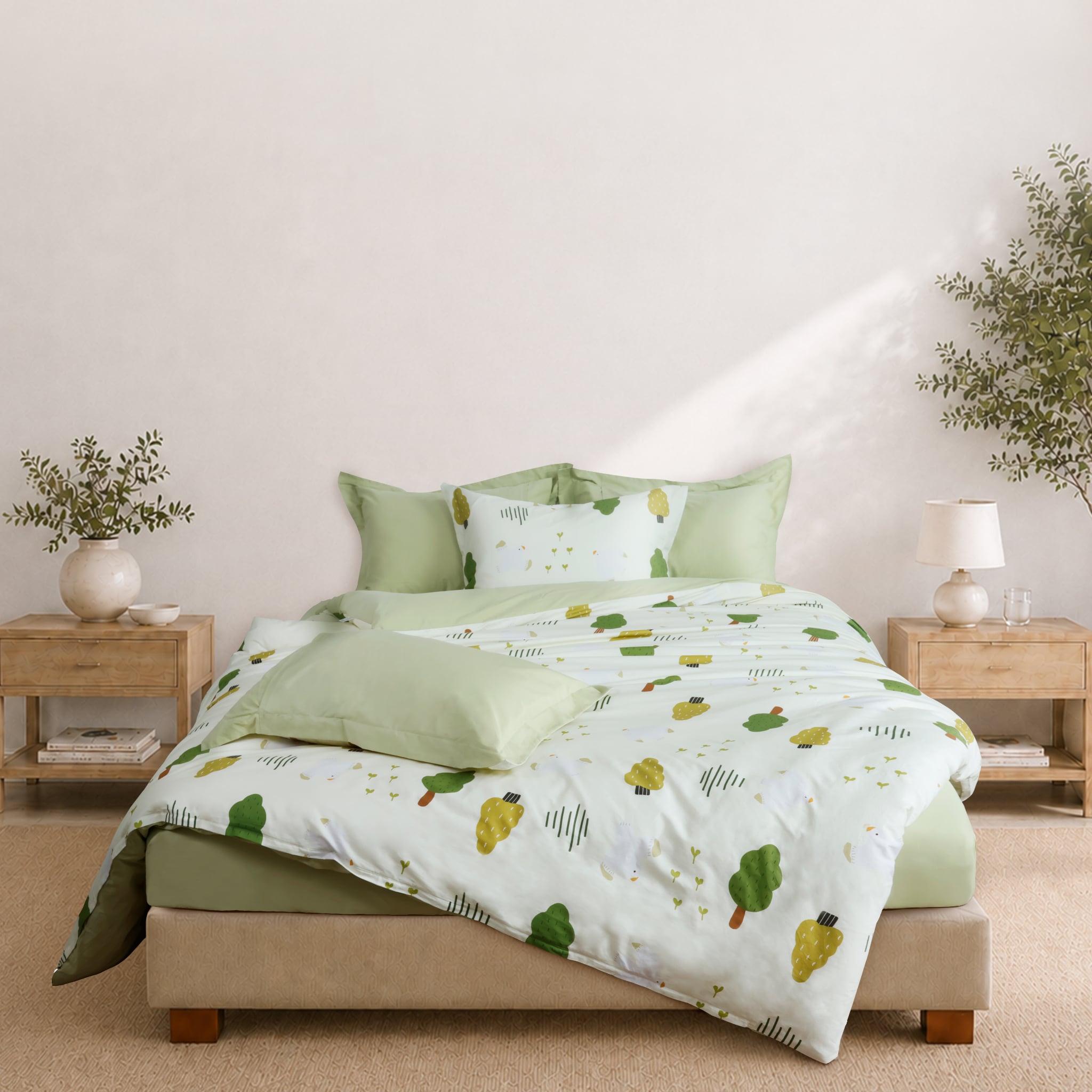 N190080 - Bộ chăn ga gối 100% cotton sateen NIN Collins N190080