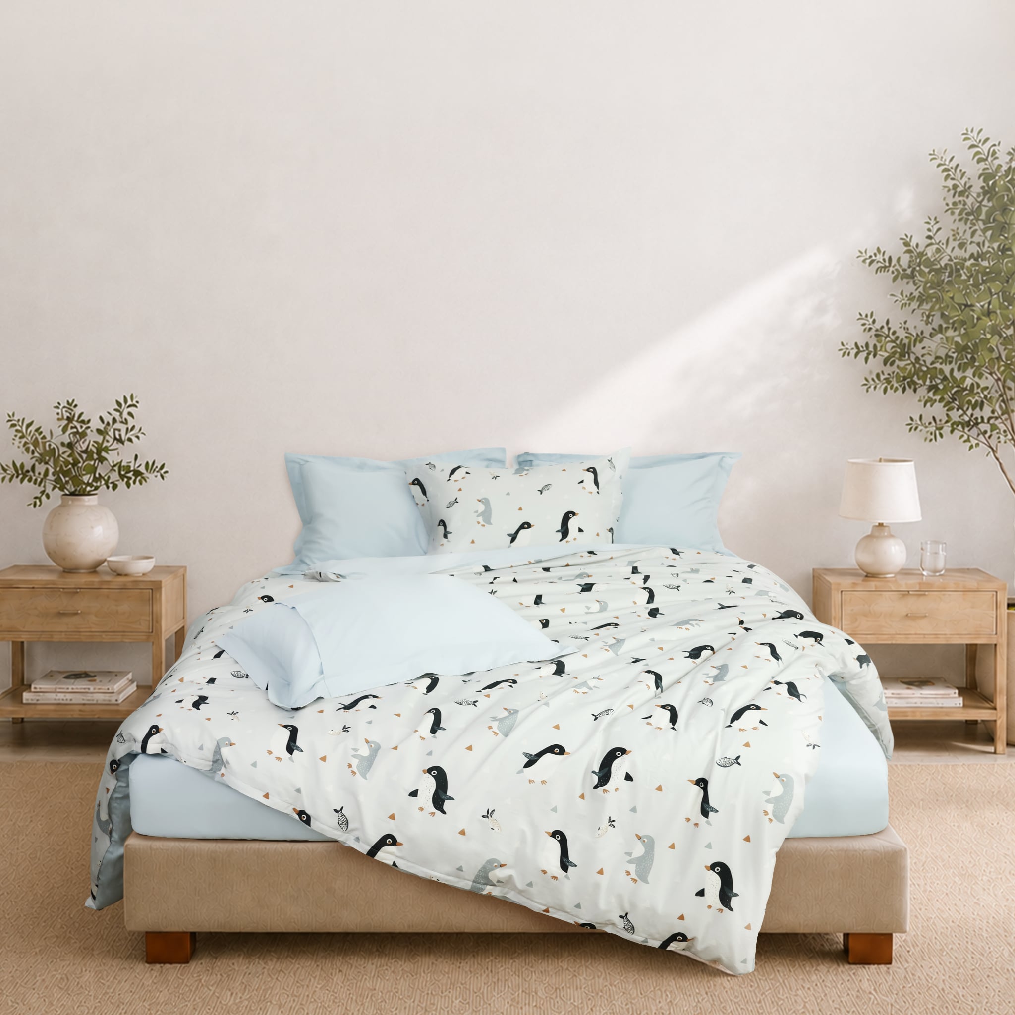 N190085 - Bộ chăn ga gối 100% cotton sateen NIN Collins N190085