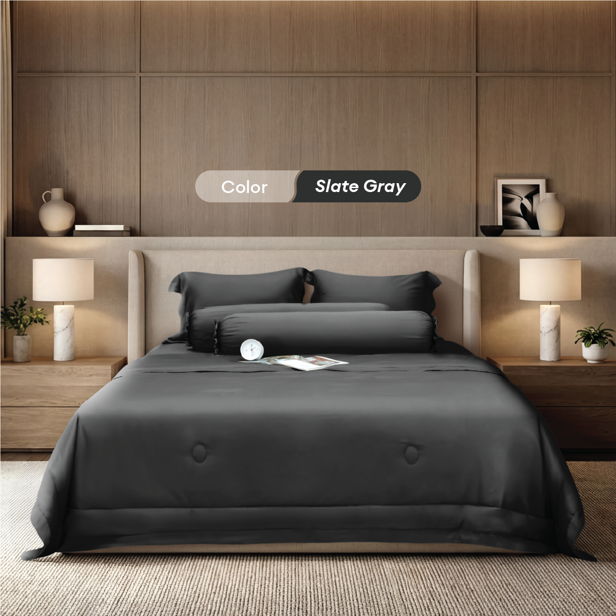 Bộ chăn ga gối Tencel NIN Florence Slate Gray