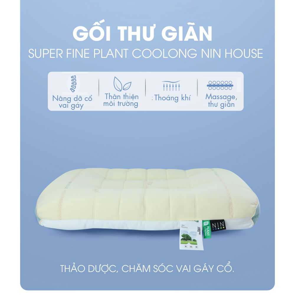 Gối thư giãn Super Fine Plant Coolong NIN House 48x74cm thảo dược, chăm sóc vai gáy cổ