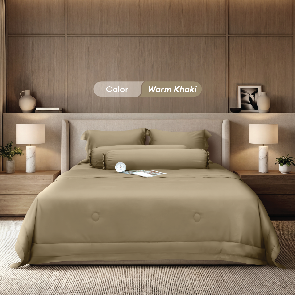 Bộ chăn ga gối Tencel NIN Florence Warm Khaki