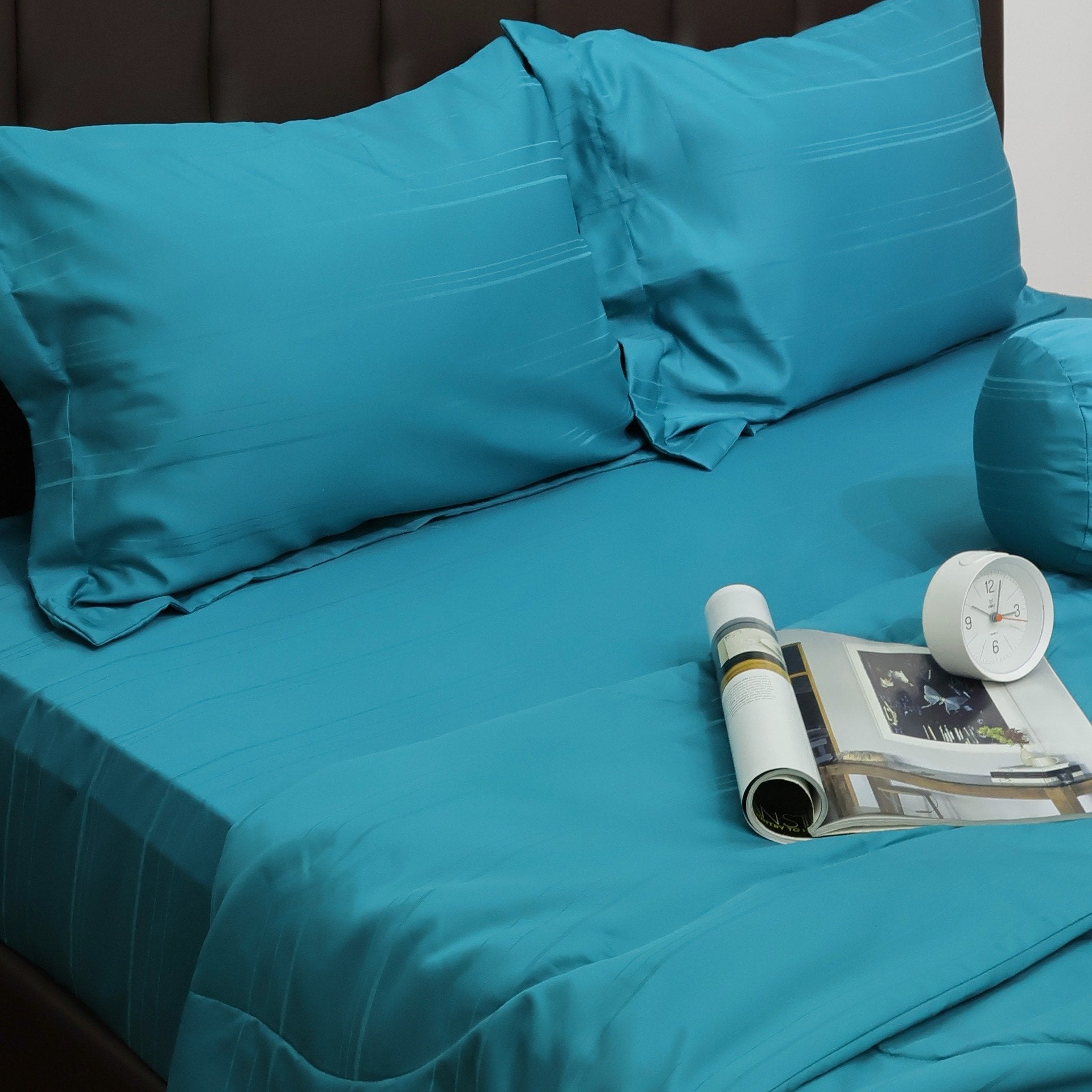 C190710 - Bộ chăn ga gối Microfiber NIN CLASSIC xanh thiên thanh Teal Blue