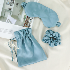 Bộ 3 món bịt mắt lụa, cột tóc, túi đựng chất liệu vải Tencel