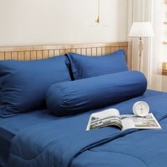 C190712 - Bộ chăn ga gối Microfiber NIN CLASSIC màu xanh Navy