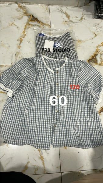  áo xô caro viền ren xanh nhạt 
