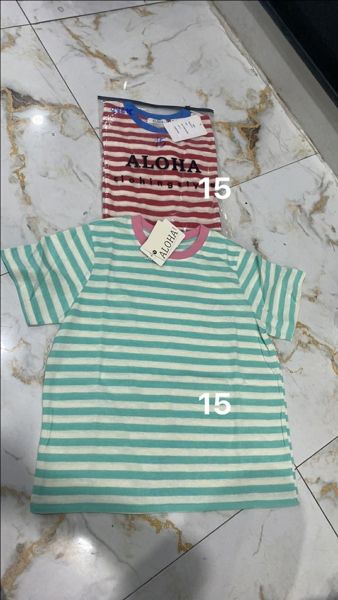  Áo thun sọc phối cổ hồng đậm 