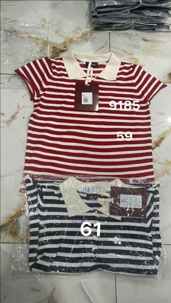  Áo len polo cổ kem sọc navy 