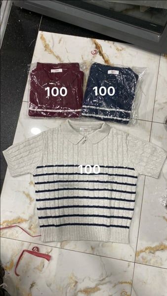  áo len polo dây kéo kẻ navy 