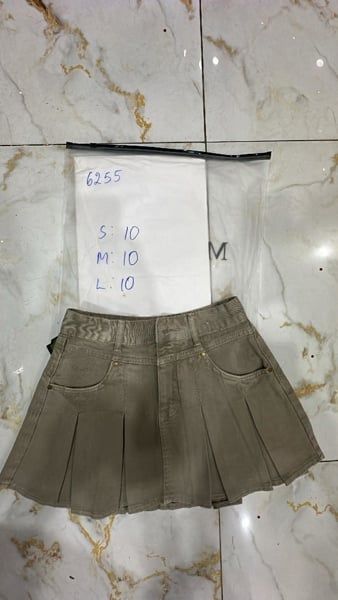  Chân váy jeans xếp li xoè nâu M 
