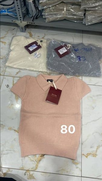  áo len TN polo tay phồng xám 