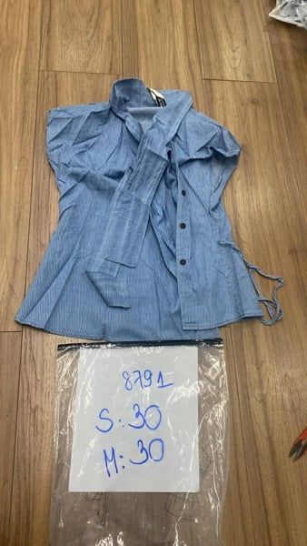  Áo kiểu cổ thắt nơ chéo kẻ M 