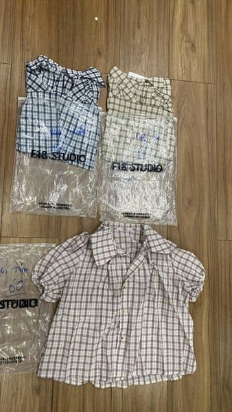  áo somi TN cổ bèo caro navy 