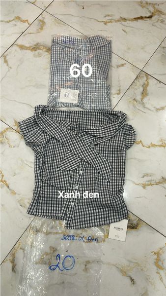  áo caro vạt xéo navy 